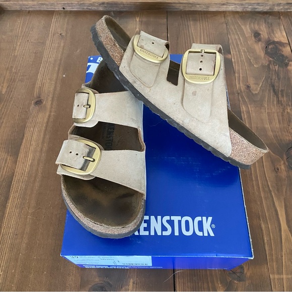 Birkenstock Arizona Big Buckle Sandcastle Nubuck Leather Sandals - Picture 2 of 15